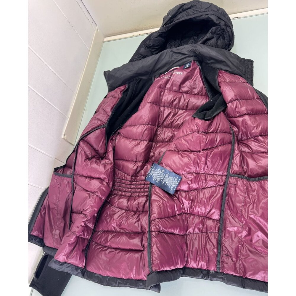 Tommy Hilfiger Performance Hoodie Puffer Jacket L Goose Down Packable Thumb Hole - Picture 2 of 8